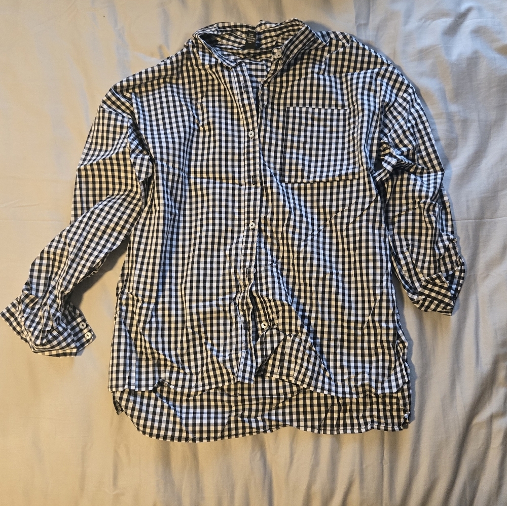 Forever 21 Black White Gingham Vacation Beach Summer Button Flannel Shirt